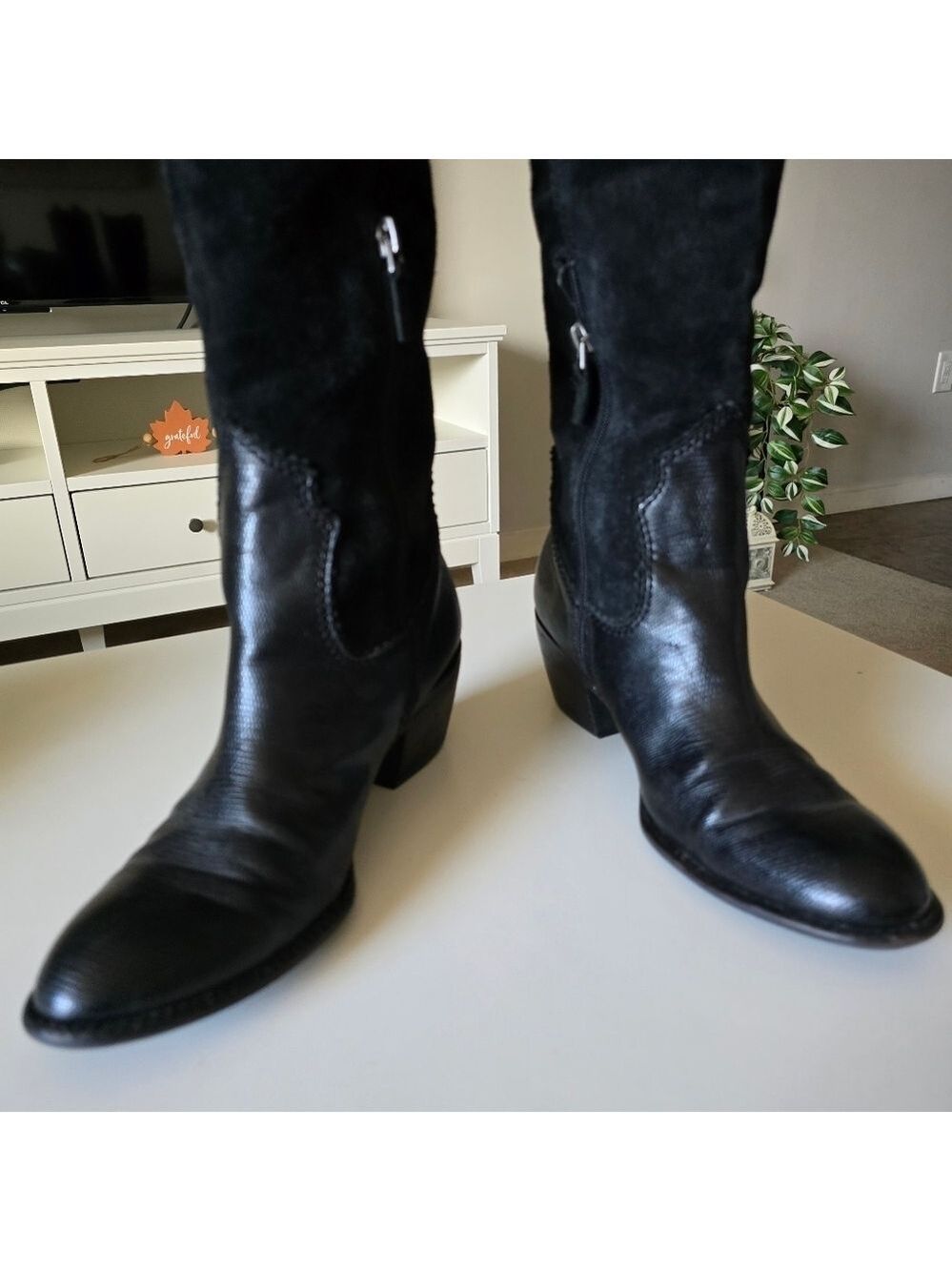 Vintage A Duke Black Leather & Suede Knee-High Boots - Picture 13 of 15